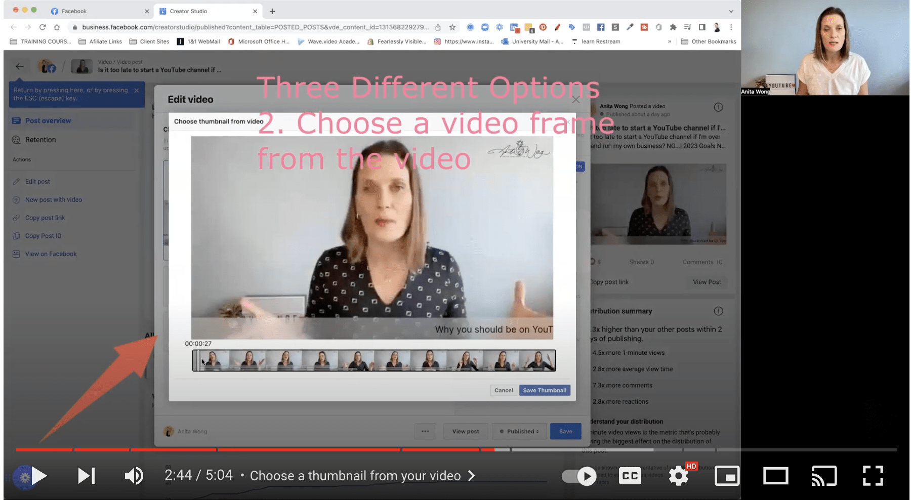 Choose a video Facebook thumbnail from the video frames